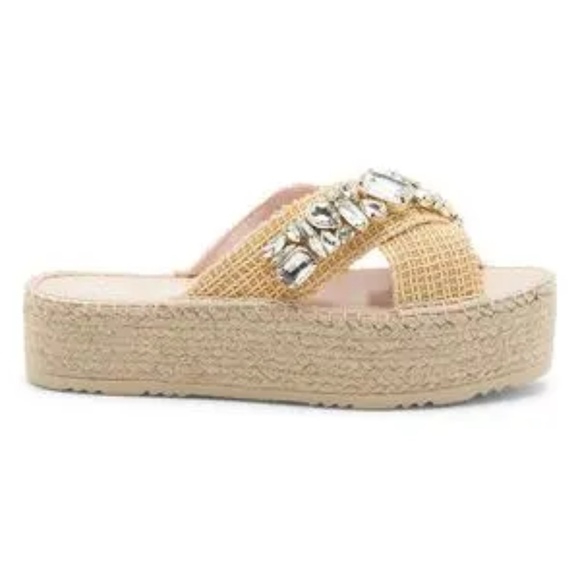 NEW Manebi Crystal Rhinestone Embellished Raffia Sandals Size 40 (US 8.5-10) - Picture 1 of 10